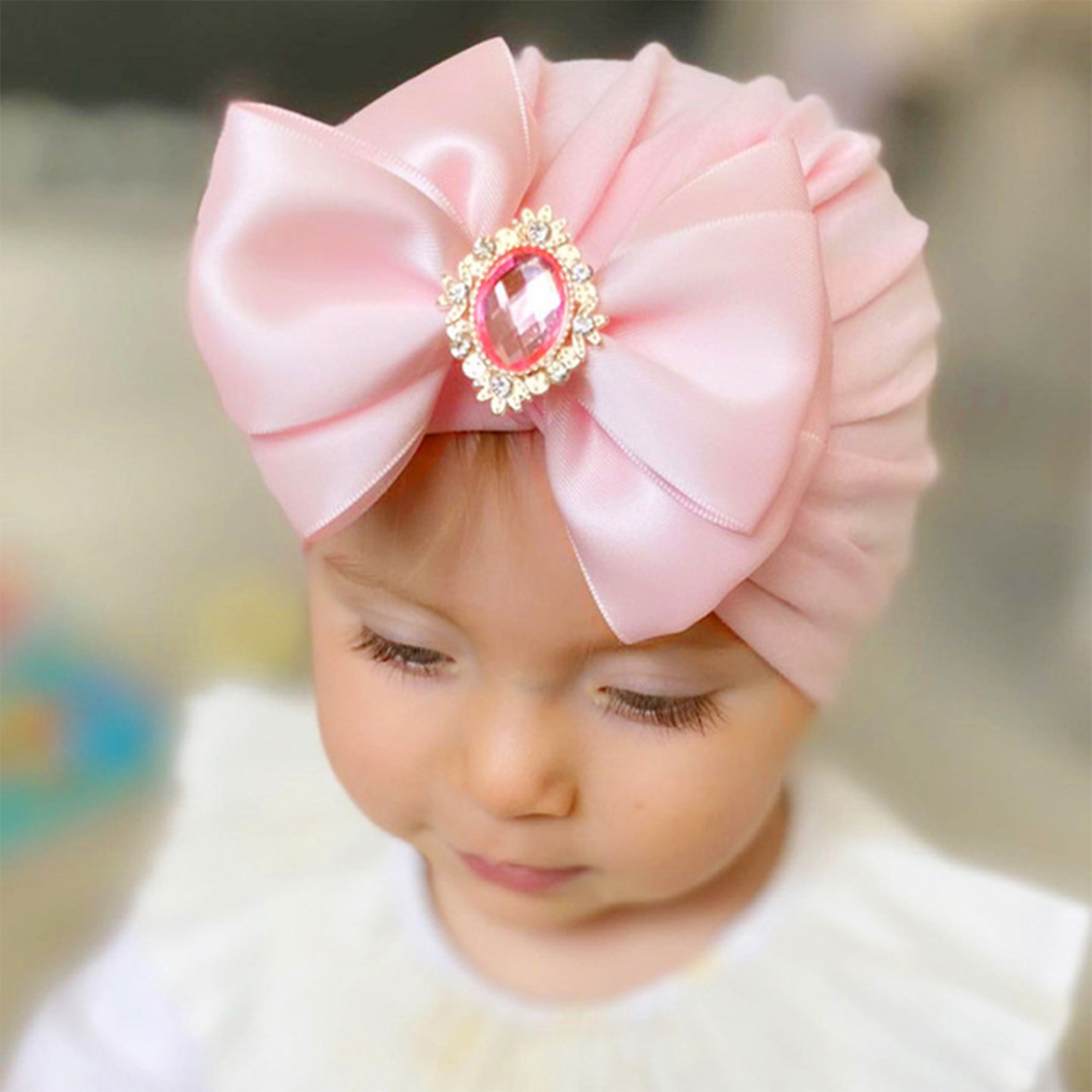 Infant Baby Mädchen Turban Kappe, Shiny Kristall Beanie Hut Stretchy Motorhaube Headwraps mit Bogen Knoten 0-2Years – Detail 8