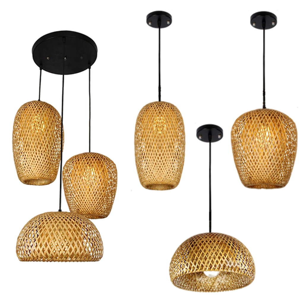 Retro Bamboo Lamp Weave Hanging Light, Ceiling Lamp Chandelier Room Decor, Weaving Wooden Hanging Lamp