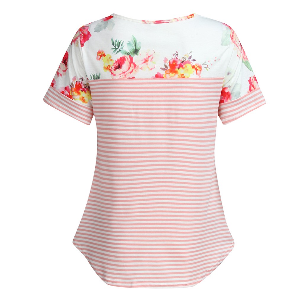 Camisa da Maternidade para Mulheres Roupas de Verão Camisas de Amamentação Roupas de Gravidez Outono Manga Curta Listra Enfermagem Superior Mais Tamanho 27 Blusas & Camisas