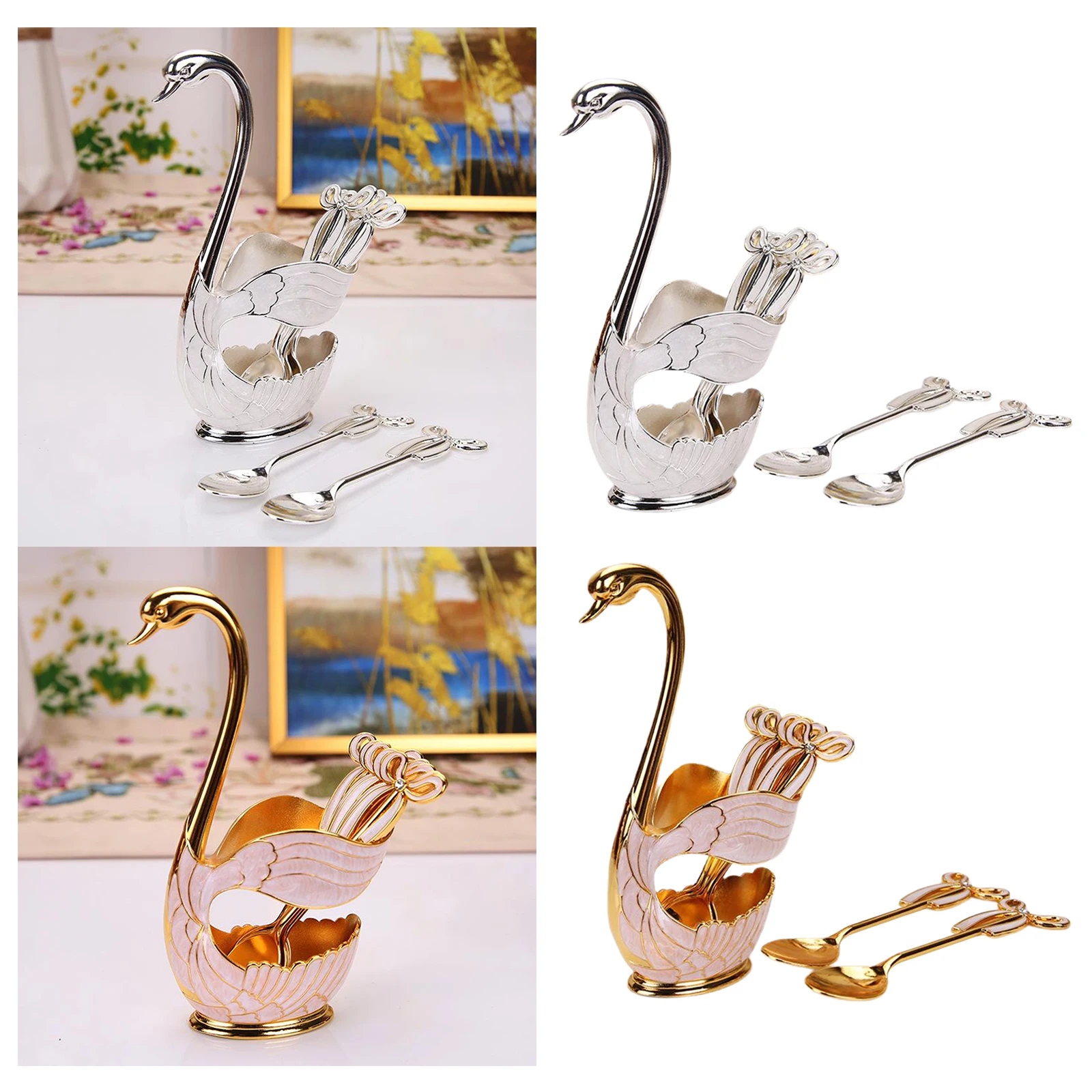 Luxury Swan Fork Holder Set Spoons Alloy Tableware Wearable Cutlery Kitchen Dining Wedding Decor Buffet Picnic