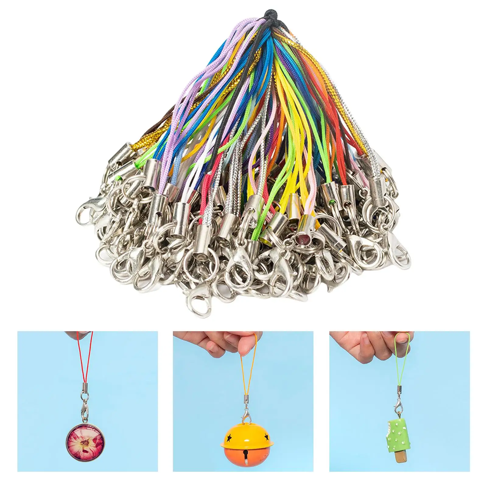 100Pcs Lanyard Strap Lobster Clasp Cord Charms Mobile Cell Phone Key Chain Ring Jewelry Making Lariat Cord Strap DIY Supplies