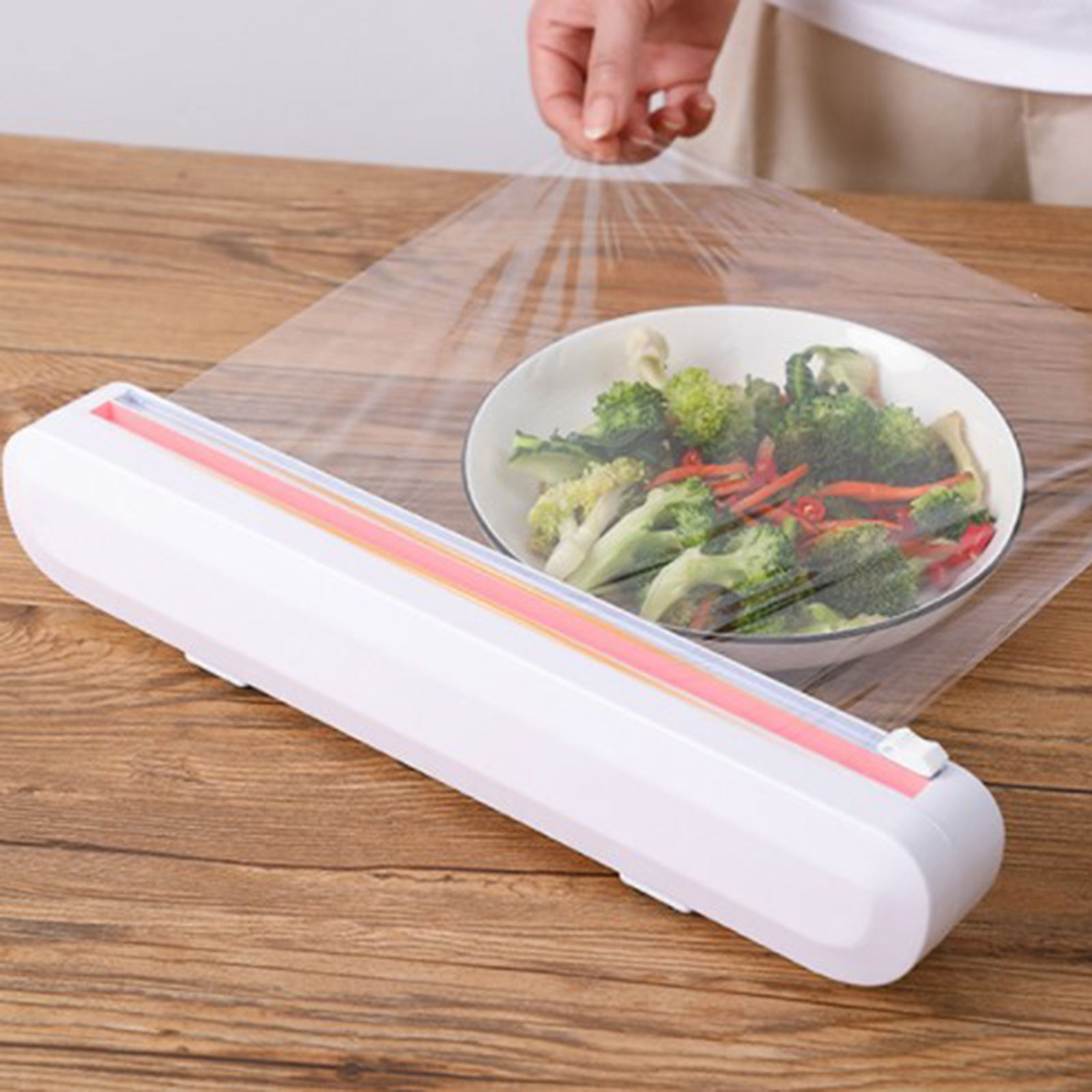 Food Wrap Dispenser Cutter with Plastic Wrap Kitchen Tool Foil Cling Film Wrap Dispenser Plastic Wrap Cutter Storage Holder Box