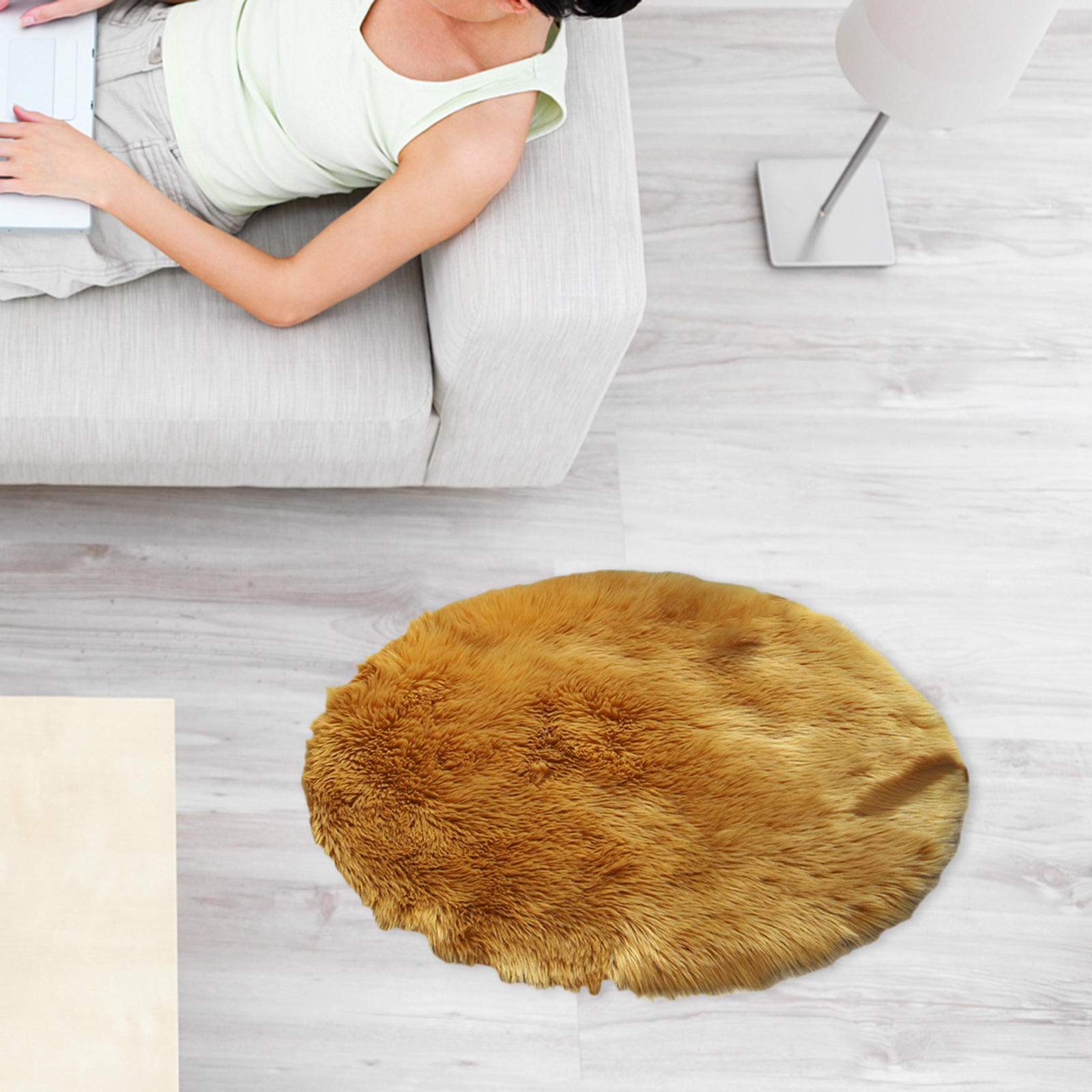 Area Rug, 12inch Diameter Round Shaggy Plush Decoration Carpet Mat for Kids Girls Room Princess Castle Floor Christmas Bedroom