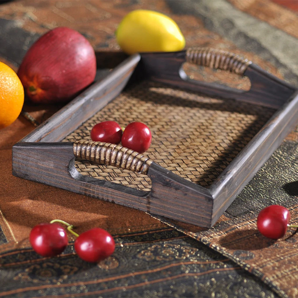 Plain Wood Serving Tray Wooden Breakfast Tea Serving Bed Tray With Handle