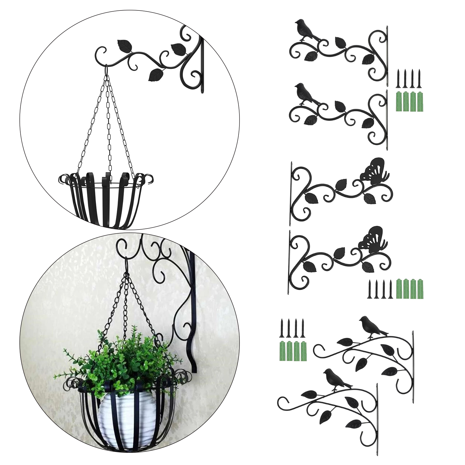 2Pcs Hanging Basket Brackets Leaf Shape Hanger Flowerpot Holder Garden Fence Deck Porch Decoration for Lanterns Planter