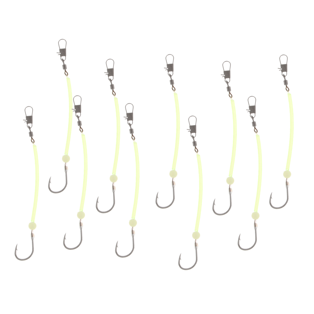 10pcs Sea Fishing Rigs Hooks String Hook with Luminous Tube Glow in Dark Fishing Tackle
