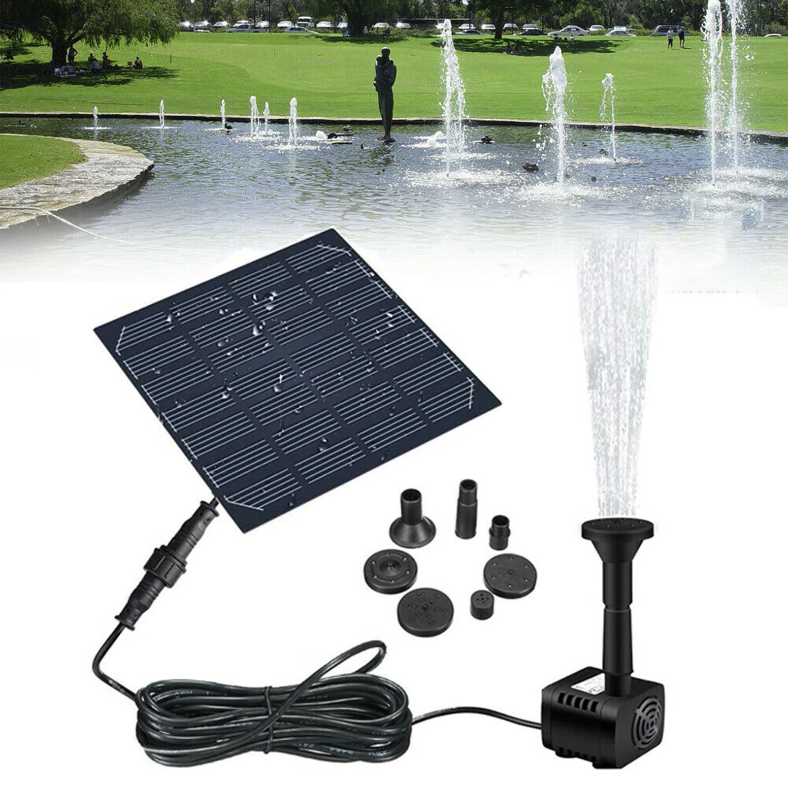 Solar Fountain with Panel Water Pump Solar Panel Kit for Birdbath Pool 6 Sprinkler Heads Solar Panel Power 1.5W