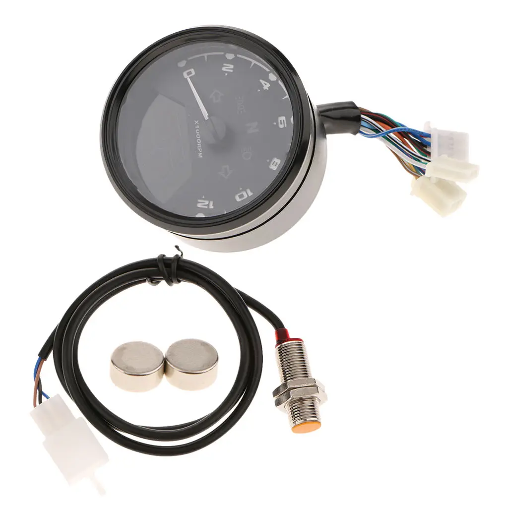 LCD Odometer Speedometer Tachometer For 2 4 Cylinder Motorcycle 12000RPM