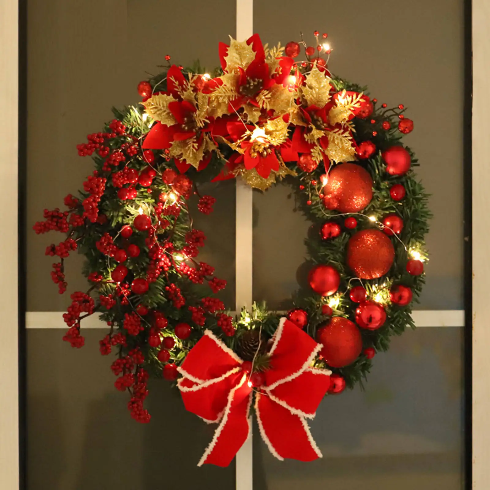 Christmas Wreath Elegant Red Champagne Gold Door Wall Decor Ornament