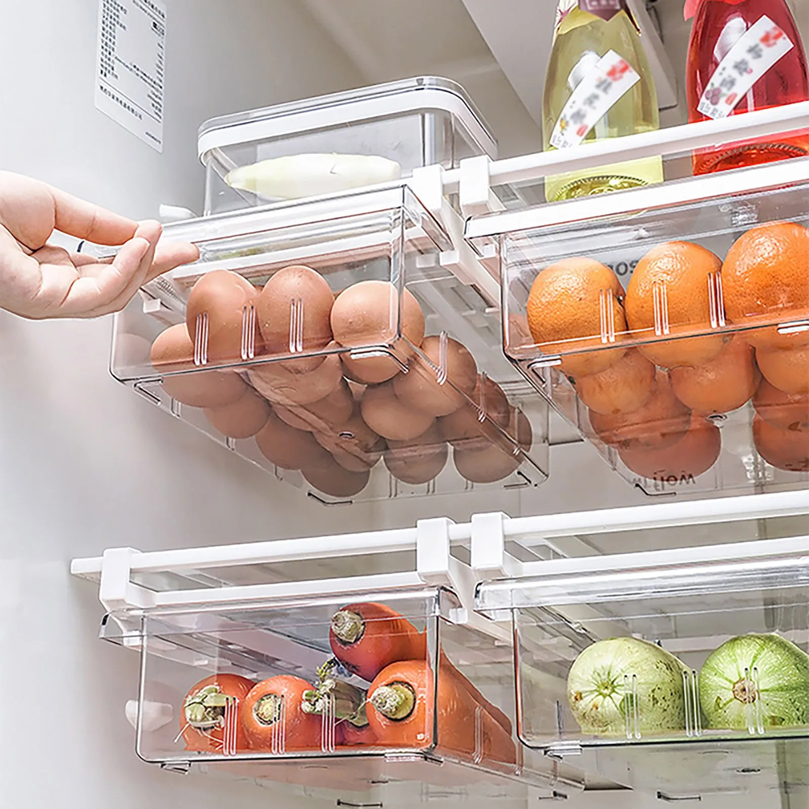 Creative Retractable Food Storage Basket Refrigerator Fresh-Keeping Drawer Storage Container Multifunctional Household Organizer