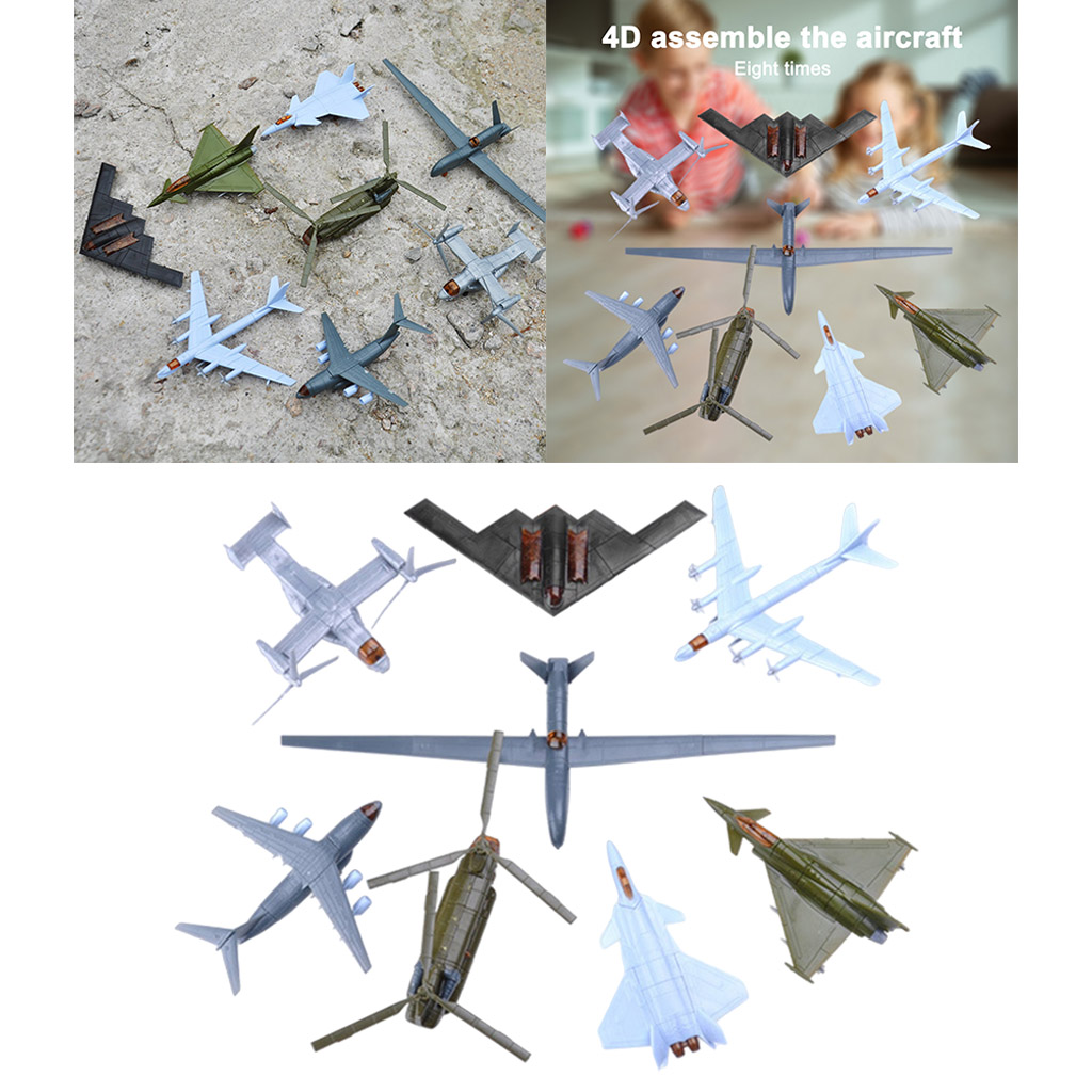8x DIY Crafts Assembly Plastic 4D Helicopter Aircraft Plane Fighter Puzzle Miniature Building Kit for Boys Construction Toy
