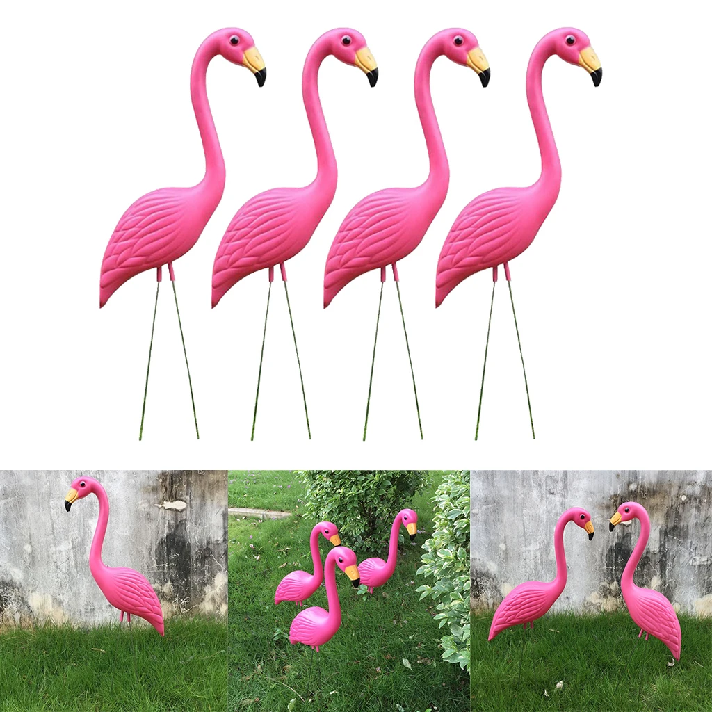 4PCS Lawn Ornament Pink Flamingo Lifelike Plastic Garden Animals Home Party Wedding Decor