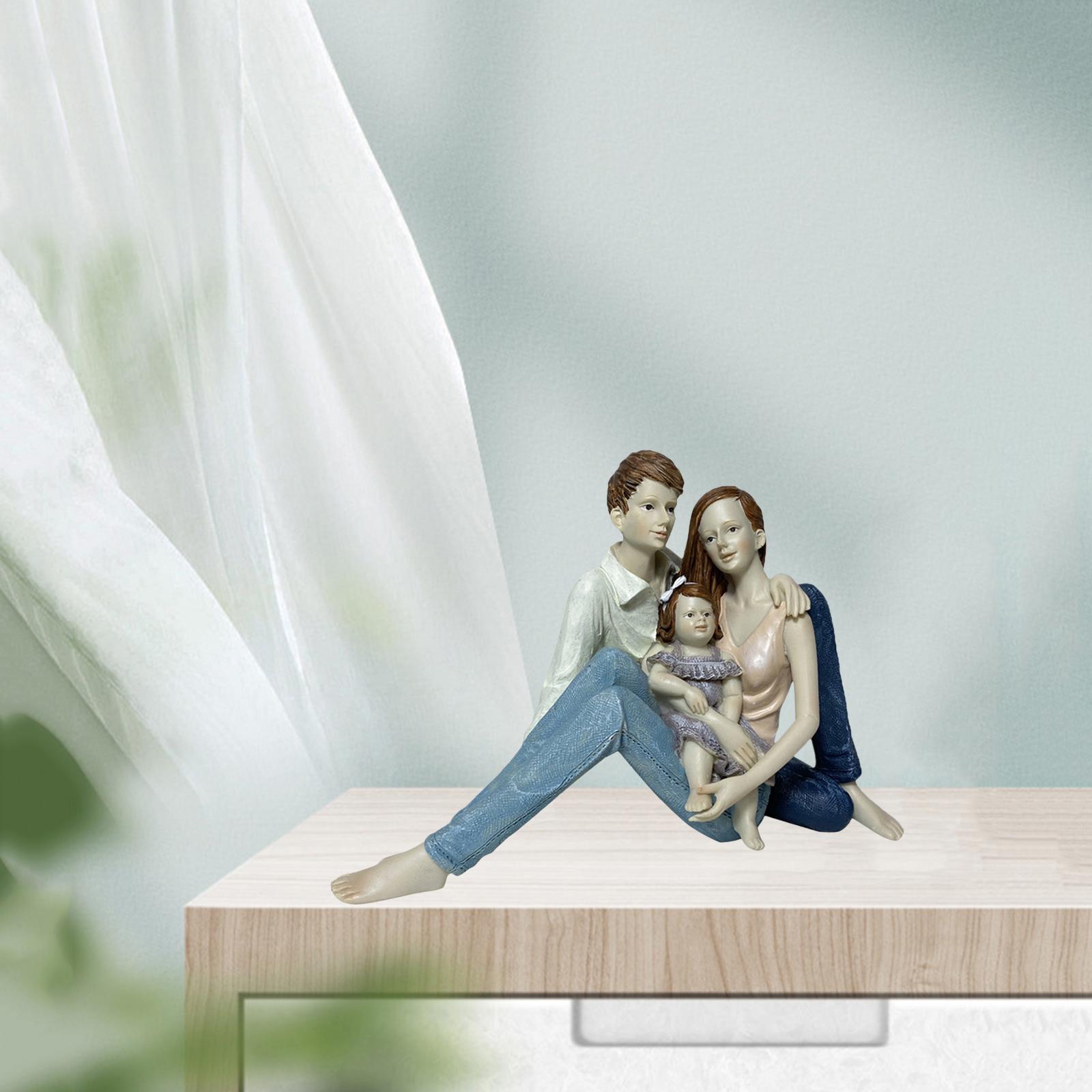 Holiday Family Sculpture Handmade Resin Parents Statue Daughter Gift Birthday Son Ornament Craft Room Decor Wedding Anniversary