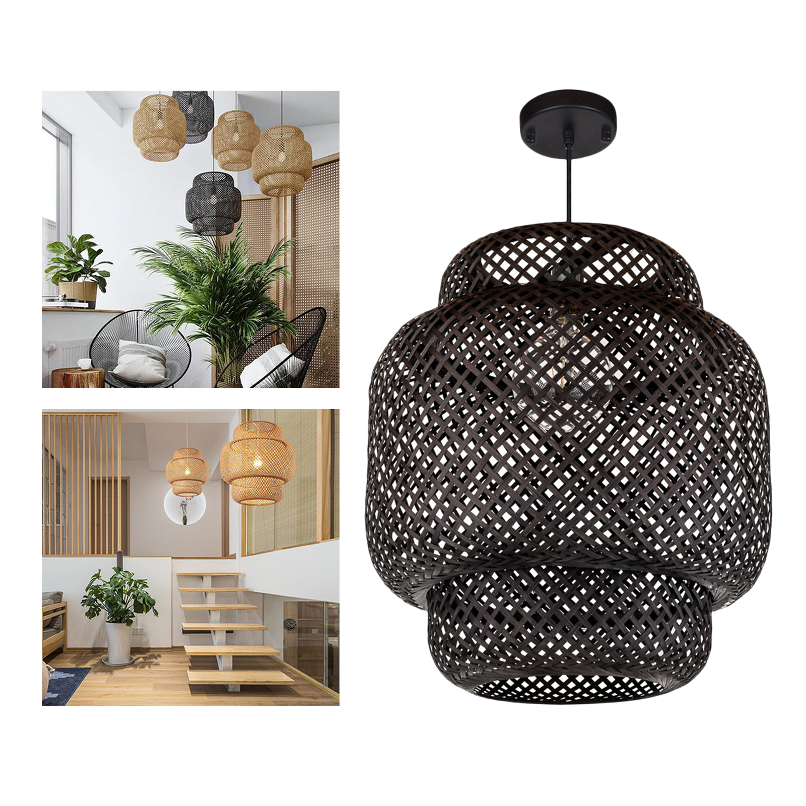Rattan Wicker Lamp Shade Retro Decor Light Shade for Table Lamp Modern Handmade Woven Floor Light Cover for Bedroom Living Room