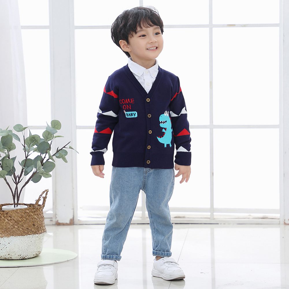 Jlong Spring Children Knitted Cardigan Coat Winter Baby Boys Girls V-neck Cartoon Outwear Autumn Kids Cardigan Sweater 1-7Y