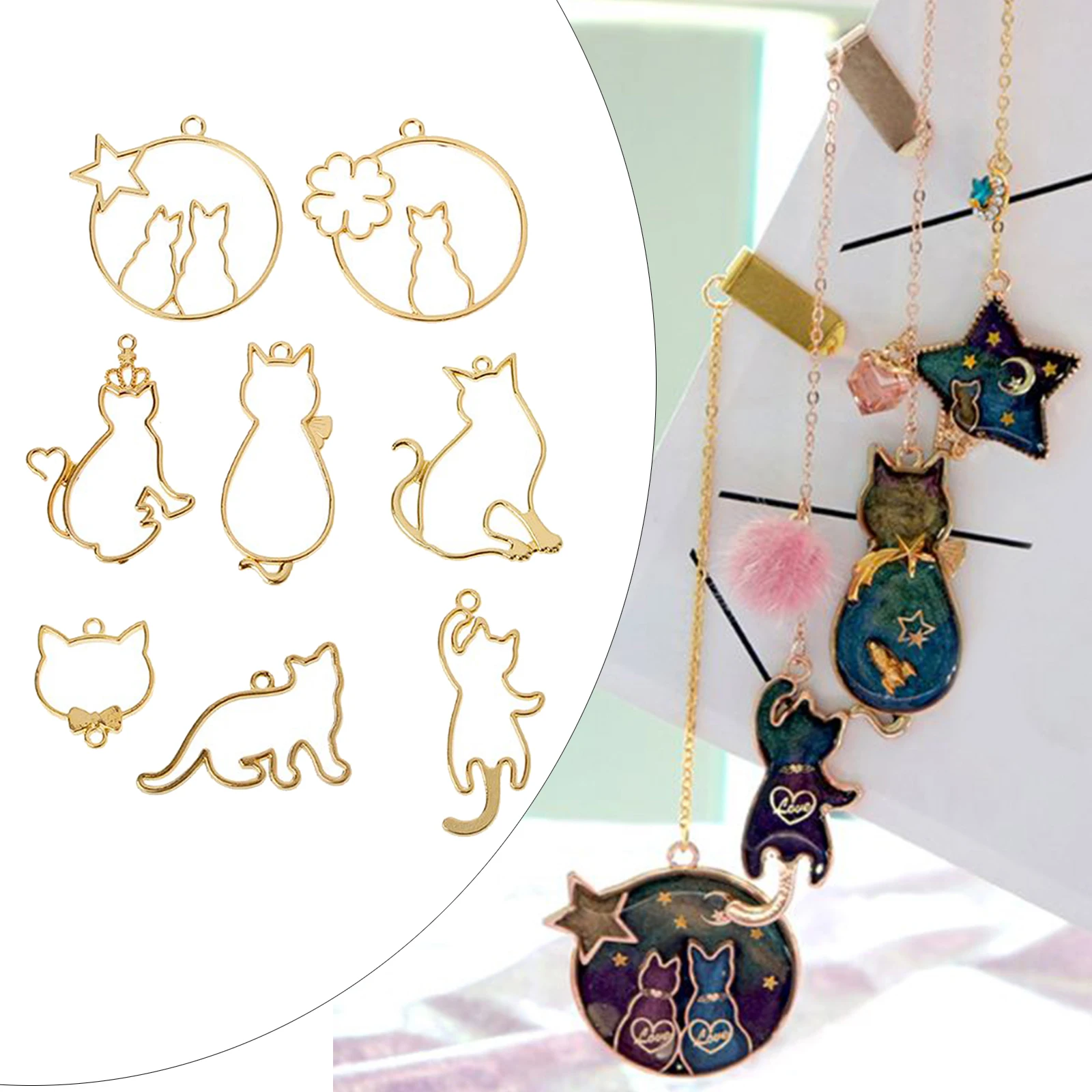 Cute Cat Open Bezel Pendants Frame Resin Molds for Crafts Pressed Flower Frame Resin Earrings Necklace Bracelet