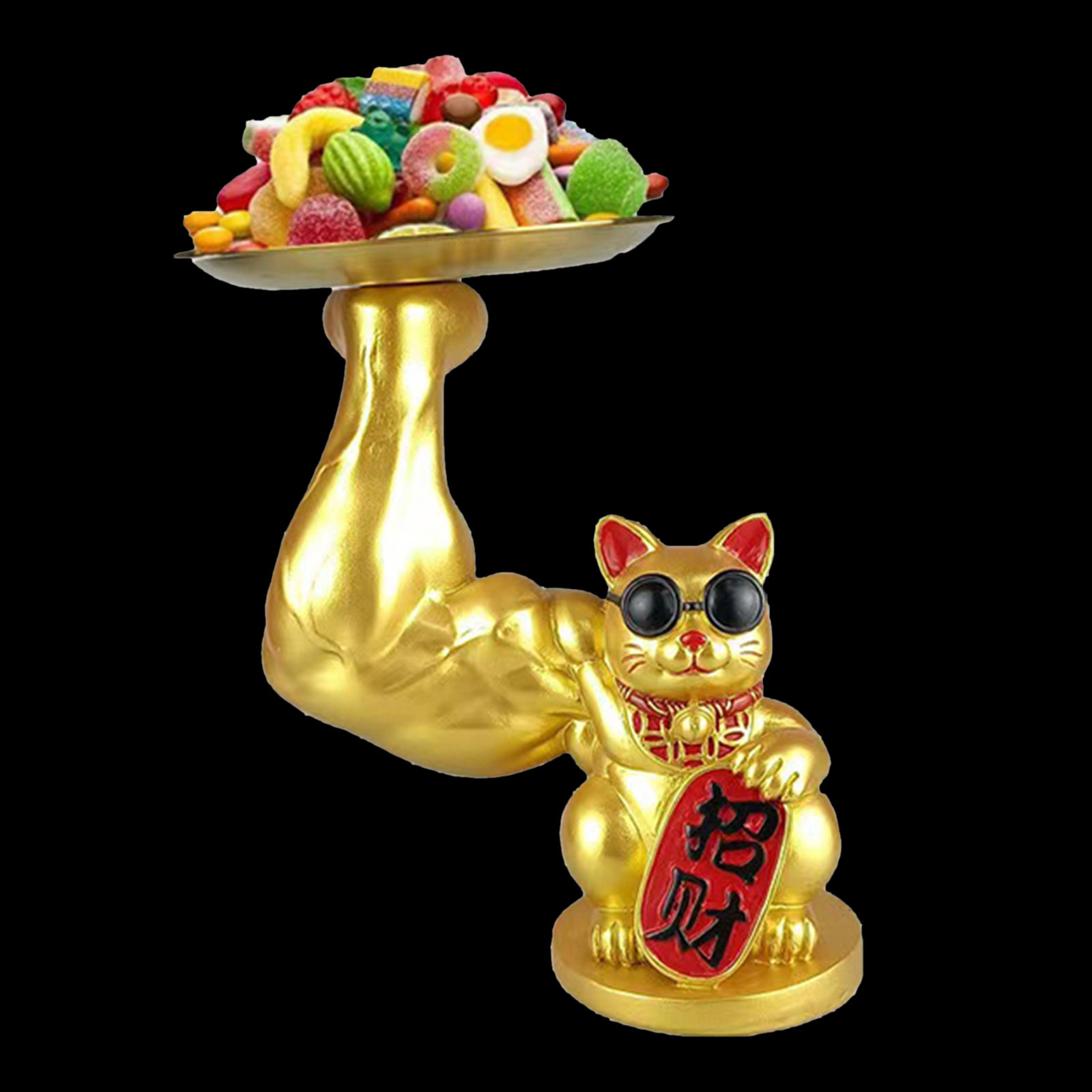 Giant Muscle Arm Fortune Cat Statue Figurine Feng Shui Animal Craft Office Room Shop Home Door Interior Decoration Accessories