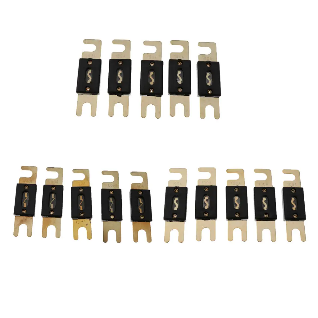 15 Pieces Gold Plated 60A 100A 150A Car Stereo Audio ANL Blade Fuse Power