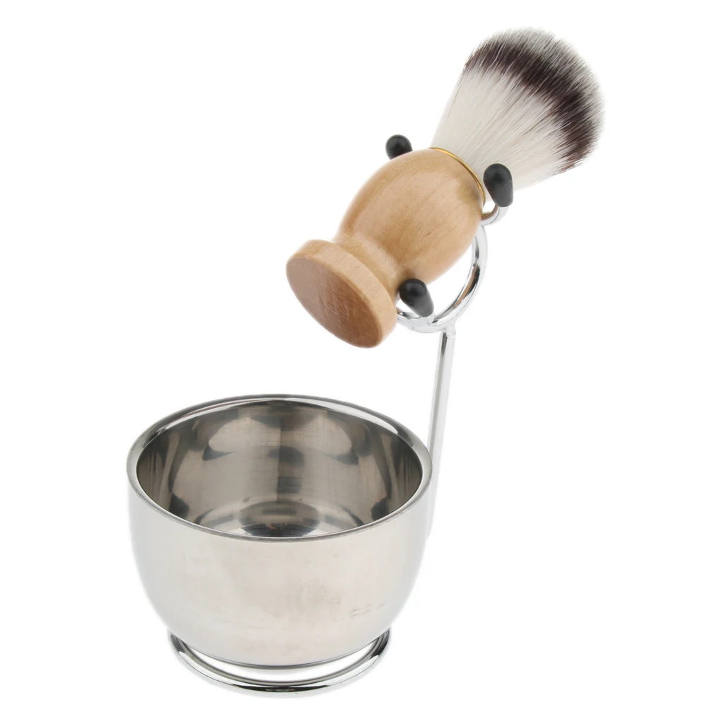 Professional Shaving Kit Men`s Beard Brush + Stand + Bowl Mug Set
