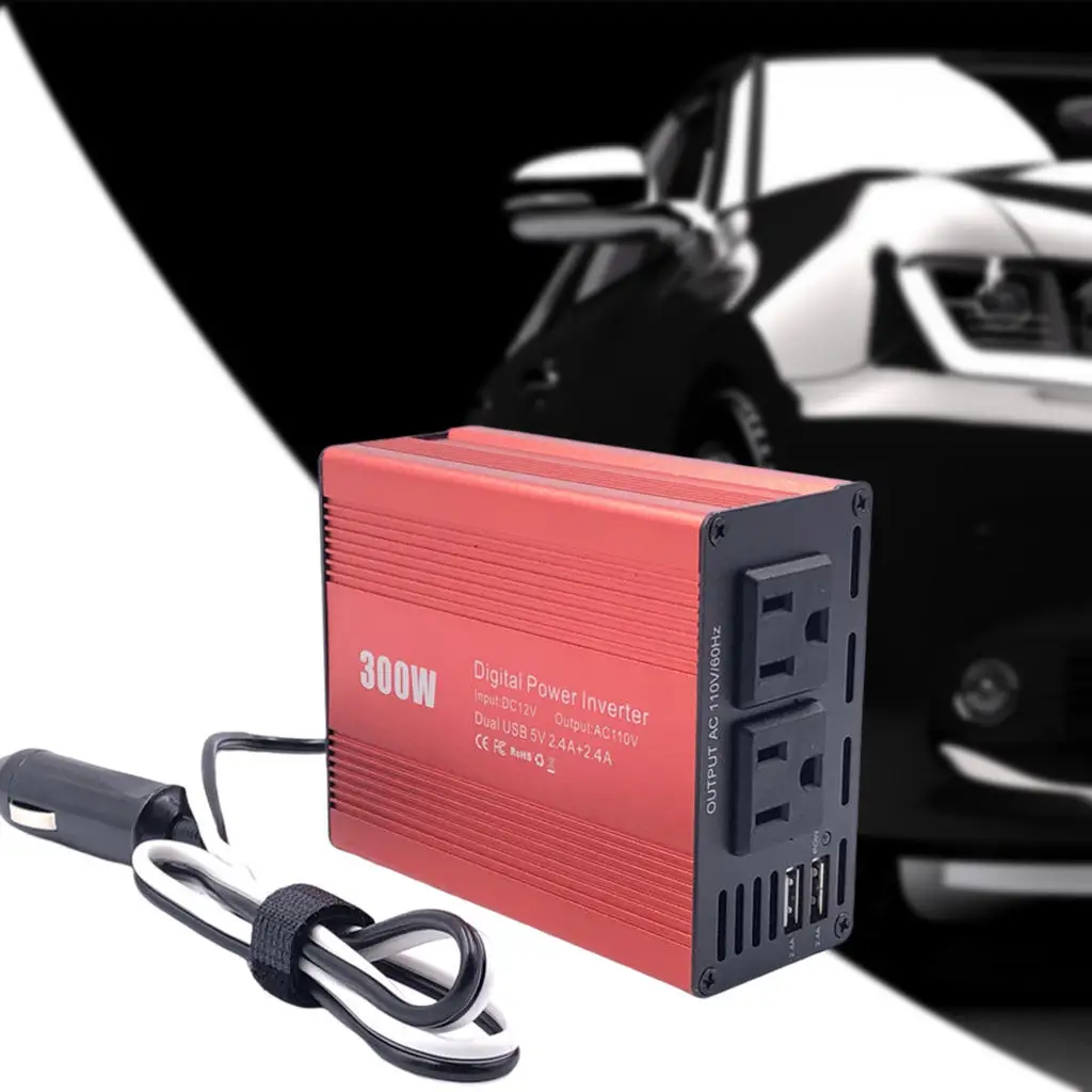 12V DC to 110V AC 300W Car Power Inverter W/ Dual USB Outlets Auto Truck Adapter 
