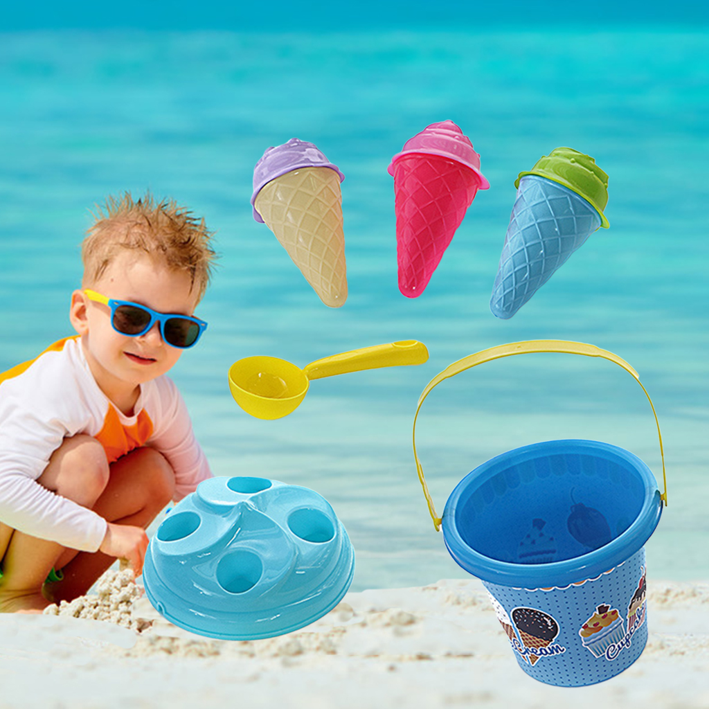 8pcs/set Kids Plastic Beach Bucket Ice Cream Moulds Play Toy Set Summer Activity Toys for Kids 3-6 Years Old