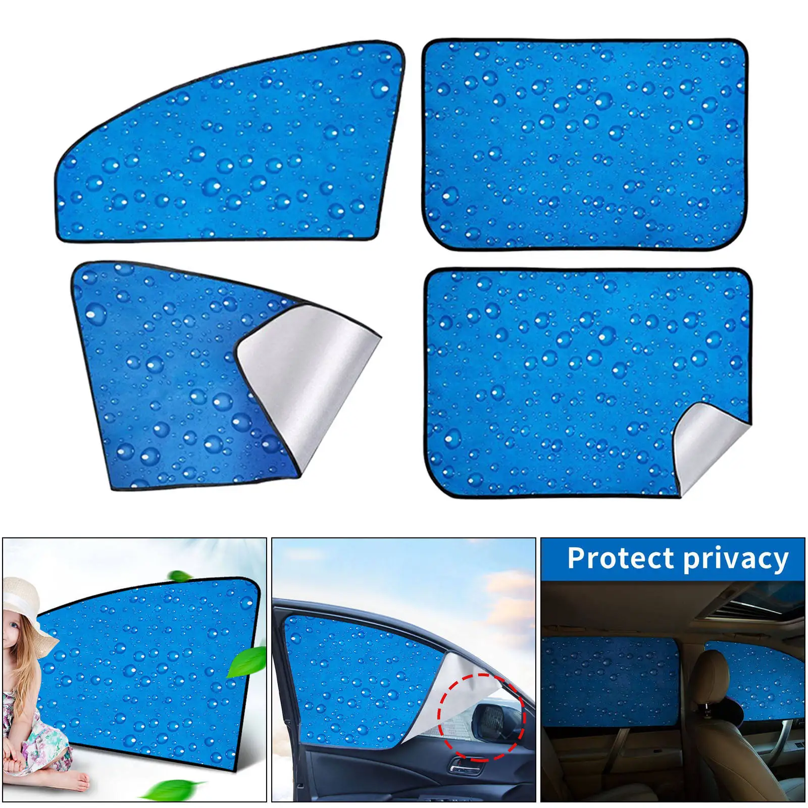 4pcs Anti-UV Car  Side Window Cling Sunshade Kit Durable Lightweight