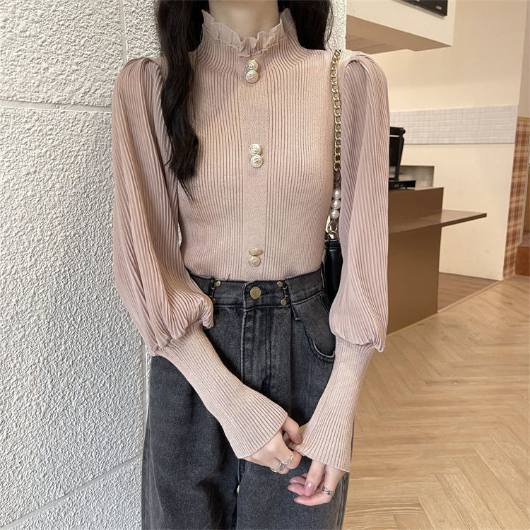 Vintage frança elegante blusa feminina chiffon malha