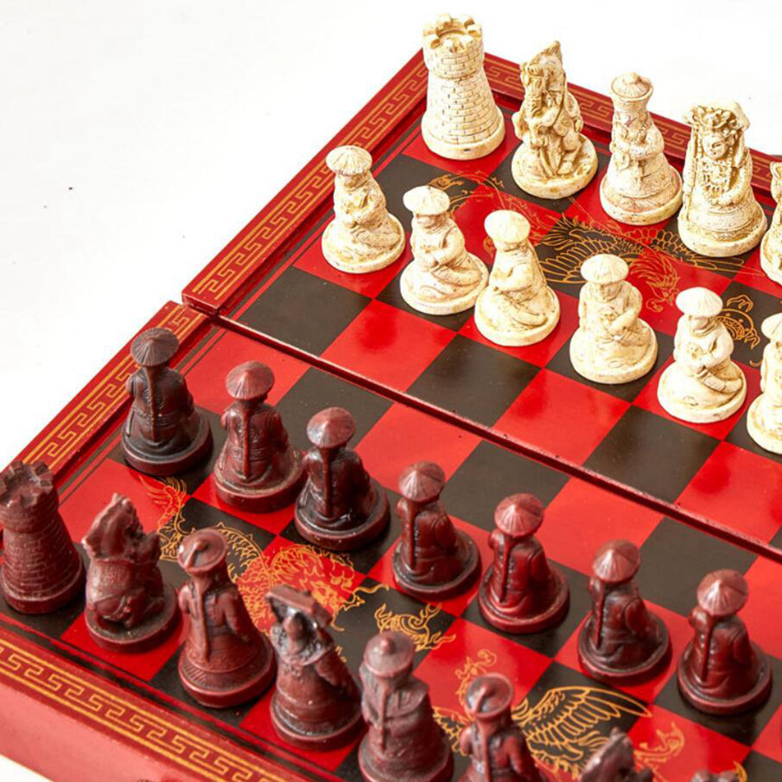 Handcrafted Wooden Chess Set Folding Wood Board Present Vintage Portable