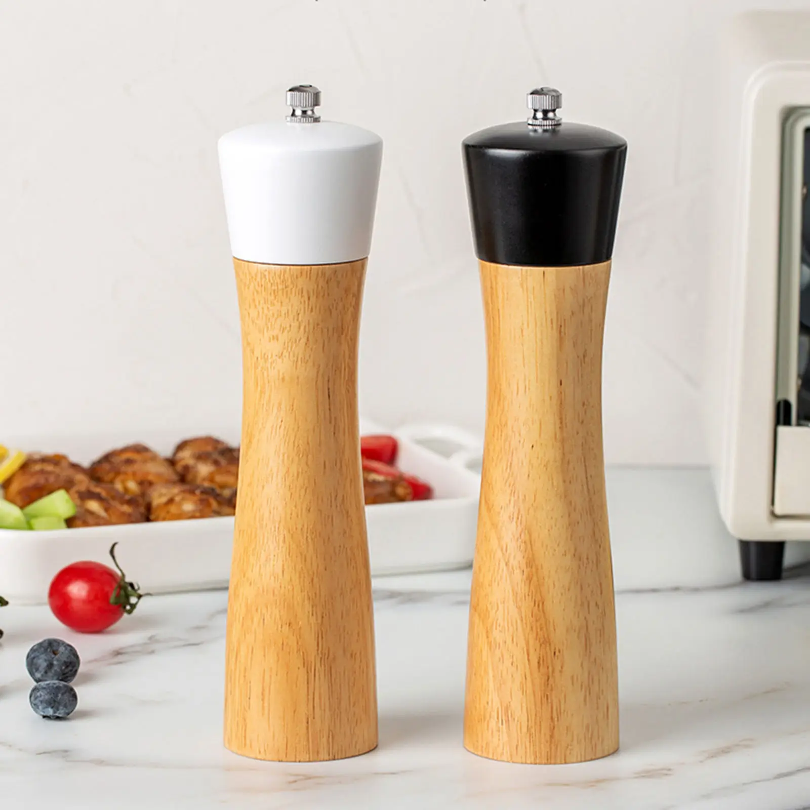 Salt and Pepper Grinder Set Refillable Salt and Pepper Shaker Mill Kit Chili Spice Grinder 8.5 Inch Tall with a Wood Spoon