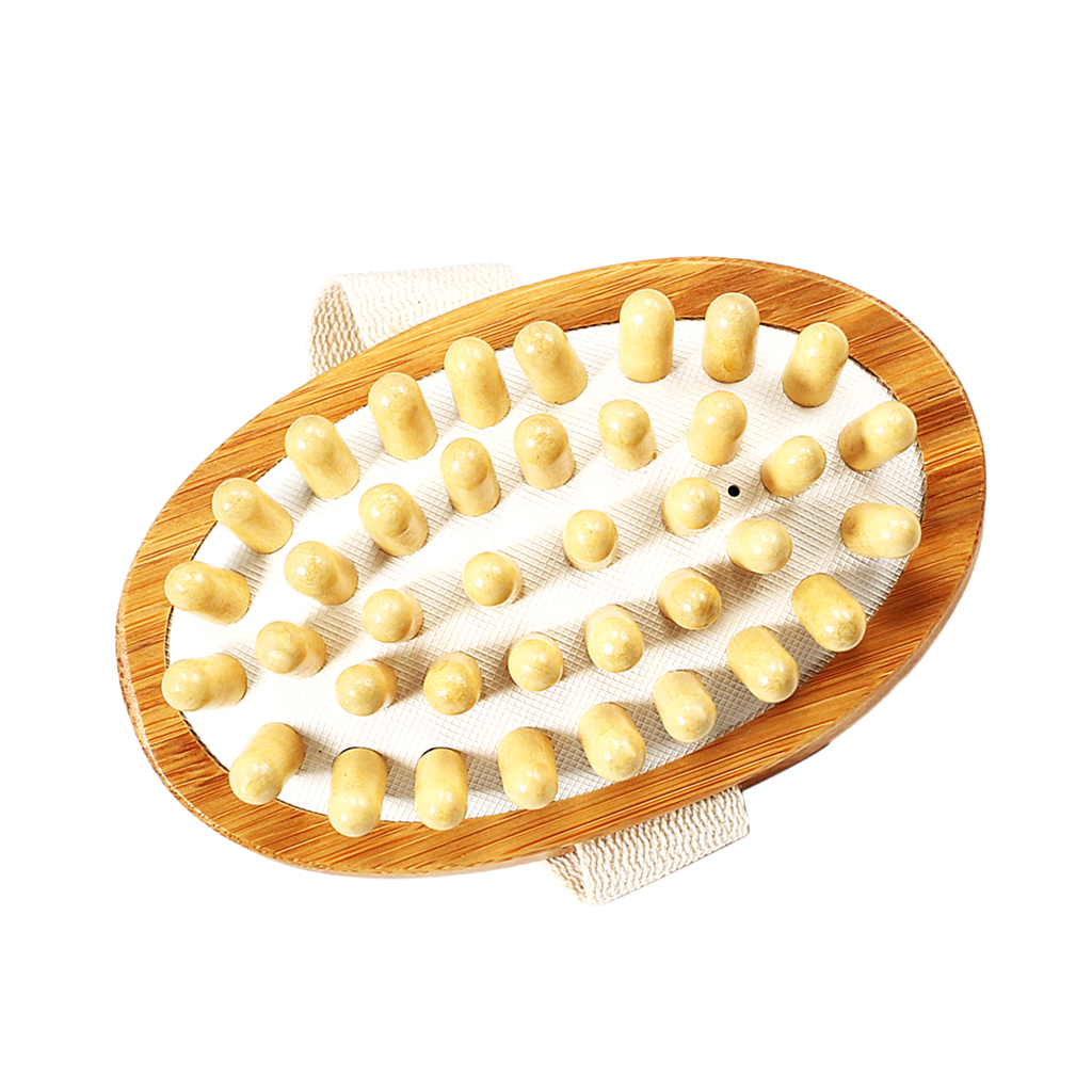 Natural Wood Anti Cellulite Massage Brush Fat Remover Massager w/ Hand Strap