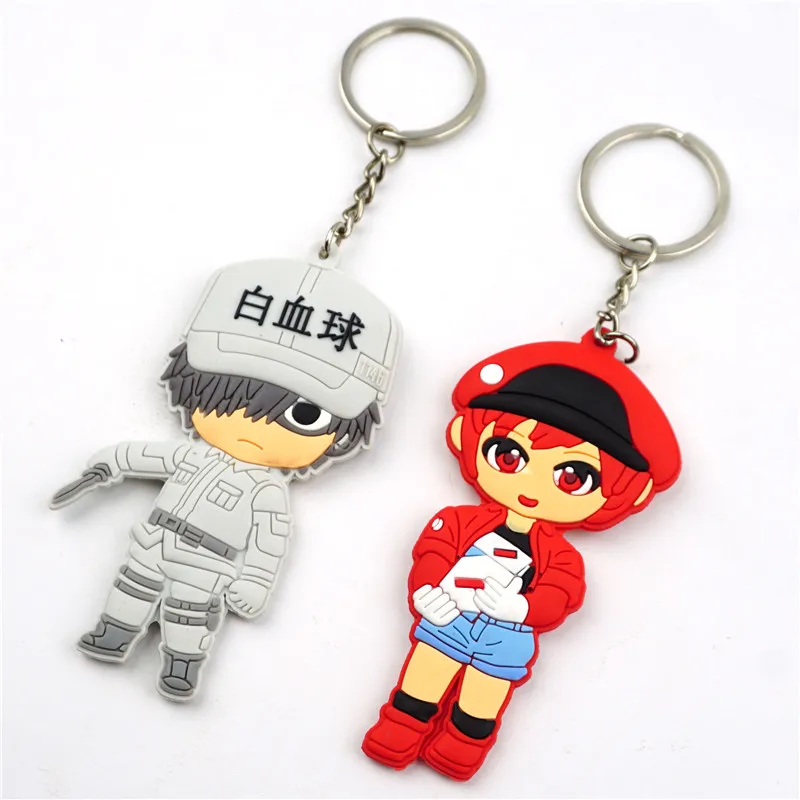 Anime Cells at Work Keychain Japanese Souvenir PVC Key Chains Red White Blood Cell Itabag Japan Keychains Bag Car Hanging Key Souvenirs Accessories