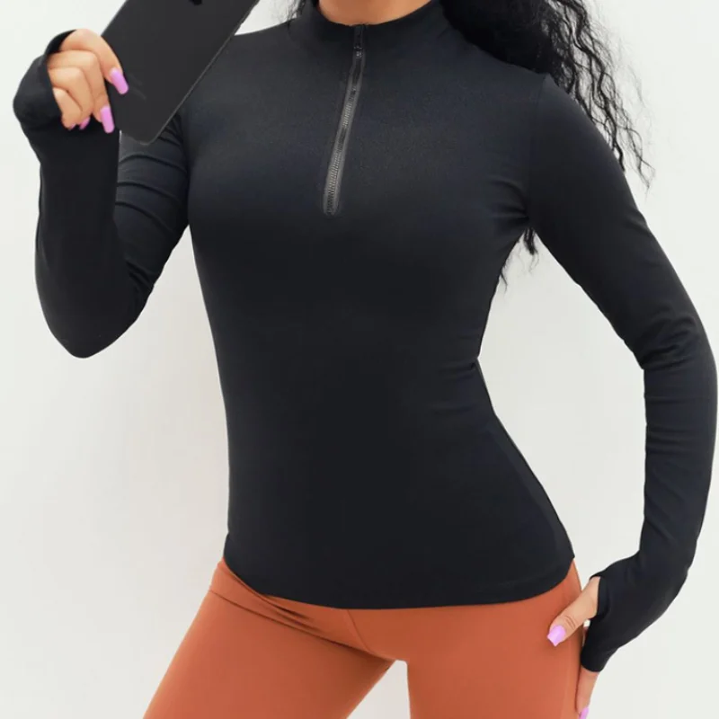 WANAYOU Half Zipper Yoga Shirt Women Quick Dry Super Elastic Sports Shirt Breathable Long Sleeve Outdoor Running Training Top