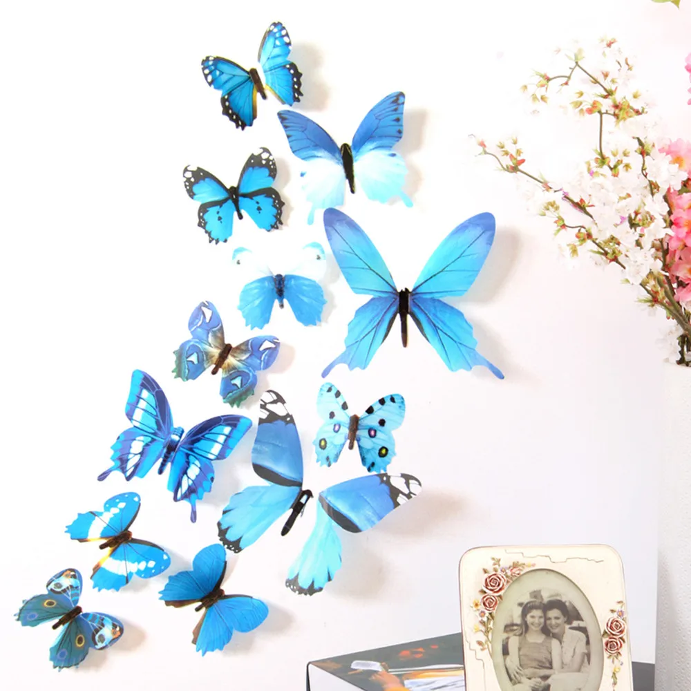12PCS 3D Butterfly Stickers DIY ART Designer Decal Wall Sticker Room Decorations 