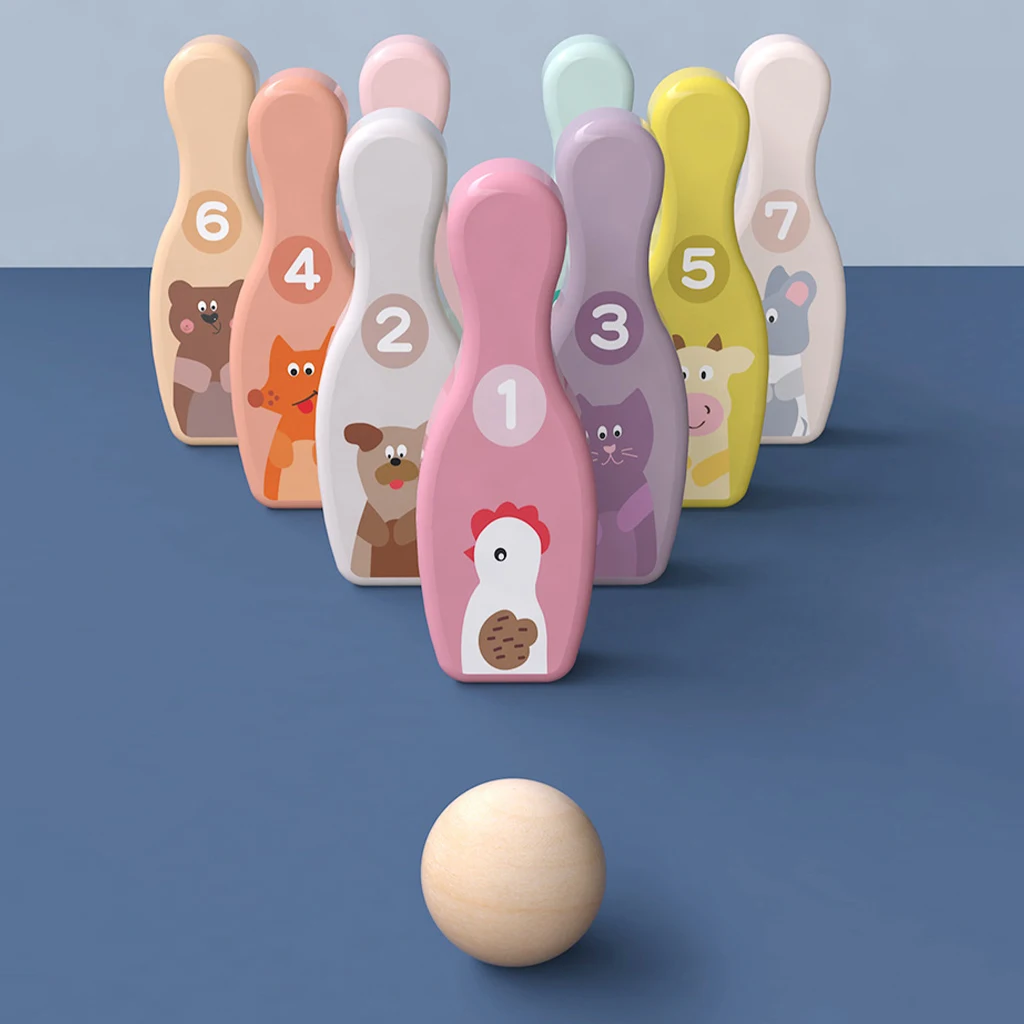 Kids Bowling Set Toddlers Toys Indoor Colorful Pins Printed with Number Developmental Outdoor Toys Sport Outside Gift
