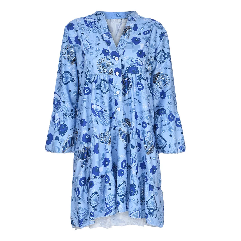 Casual Loose Vintage Floral Print Elegant Mini Dress