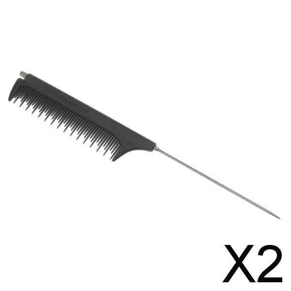 2X Pro Fine Hair Comb Tooth Tail Tip Pick Hair Hairbrush for Hairstyling Black
