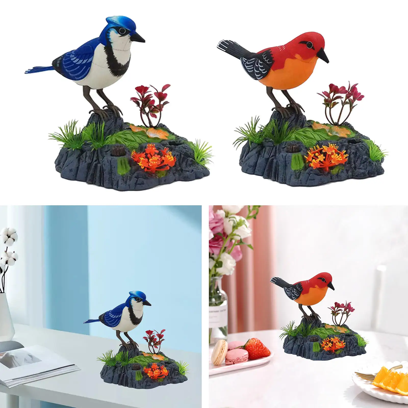 Plastic Bird Toys with Voice Control Moving, Chirping, Bird Festival, Perfect for Home, Bedroom, Decoration, Education,