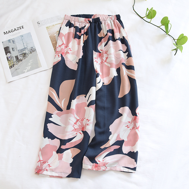 Neue Sommer-Cropped-Hosen 100% Viskose Damen-Shorts Kunstbaumwolle Locker Lässig Große Blumenmuster-Hosen Niedliche Unterteile für Frauen – Detail 9