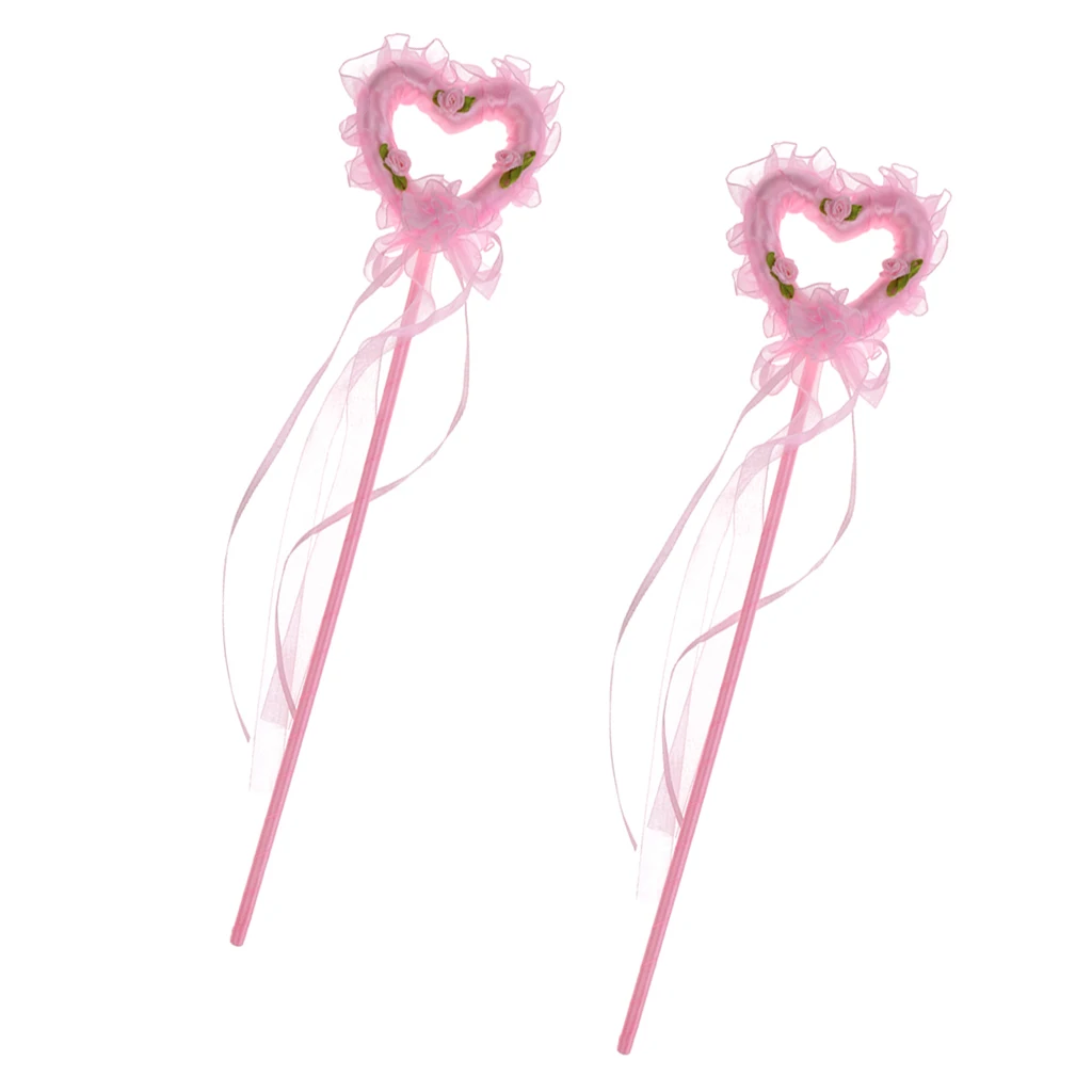 2pcs Fancy Dress Props Fairy Princess Pink Heart Magic Wand For Girls Kids