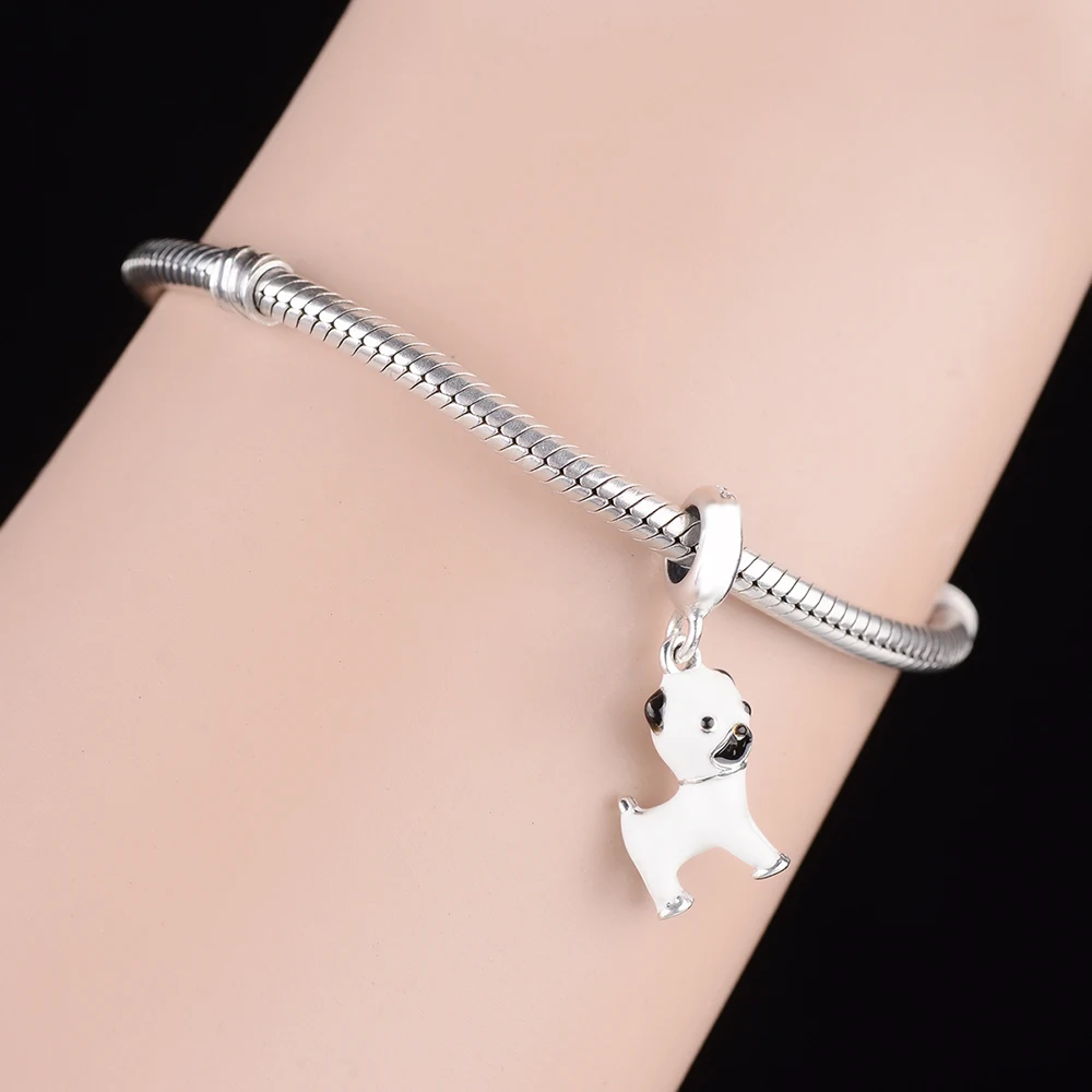 FC Jewelry Fit Original Charm Bracelet 925 Sterling Silver Black White Enamel Pug Dog Puggy Bead For Making Women Berloque 2021 promise rings for her