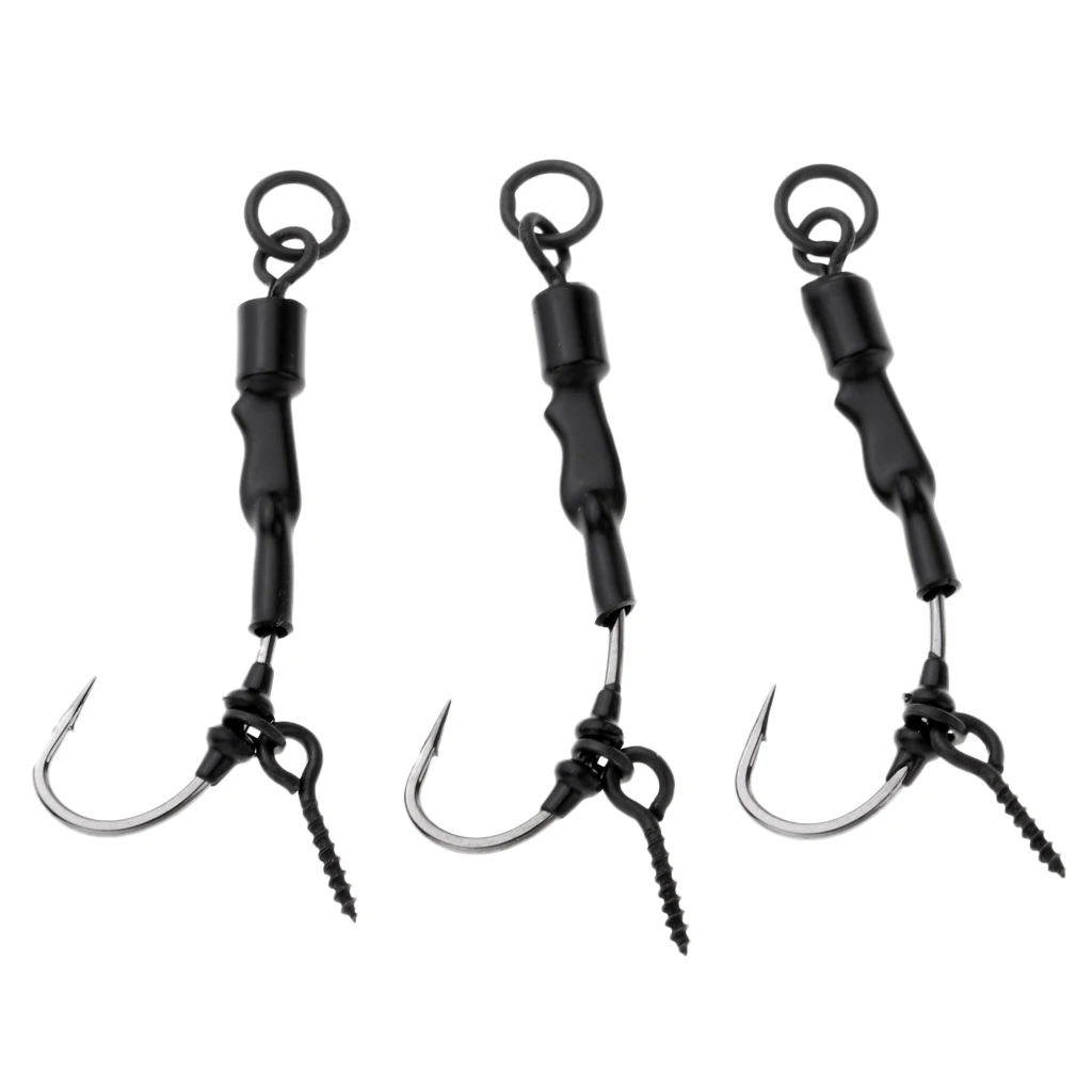 3pcs Carp Fishing Chod Rigs Ready Tied Chod Rigs Stiff Rigger Barbed Hooks