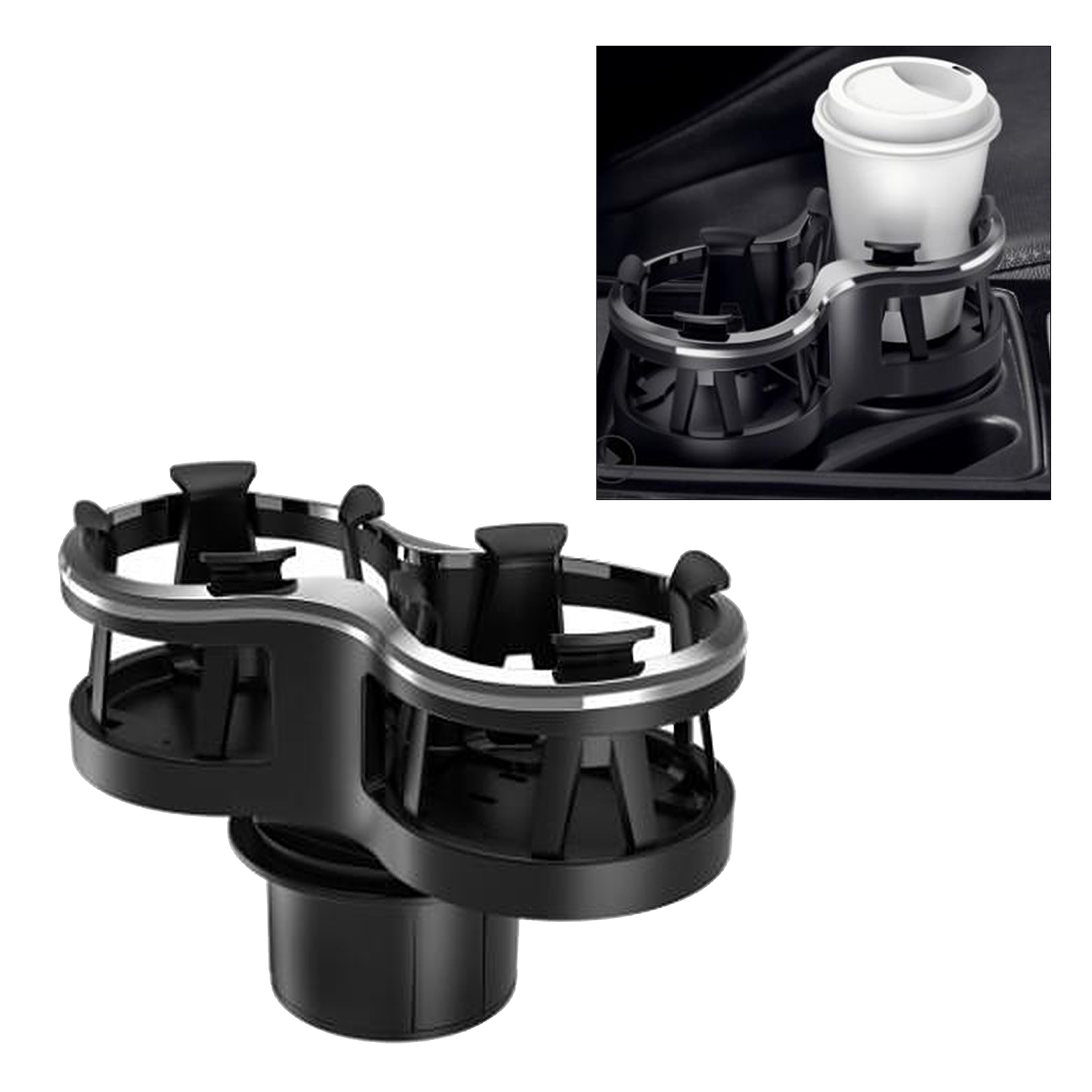 Double Holes Car Cup Holder 2 in 1 Mug Drink Holder Adjustable Base and Bracket Design Fit for Water Bottles Cups Ashtray