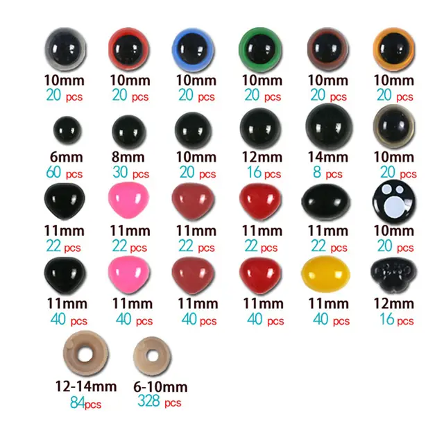 838PCS Colorful Plastic Safety Eyes and Noses with Washers, Craft Doll  Eyes, Black Safety Stuffed Animal Eyes & Nose, Washer Multiple Sizes for  Doll, Teddy Bear, Amigurumi Crafts, Crochet Toy 