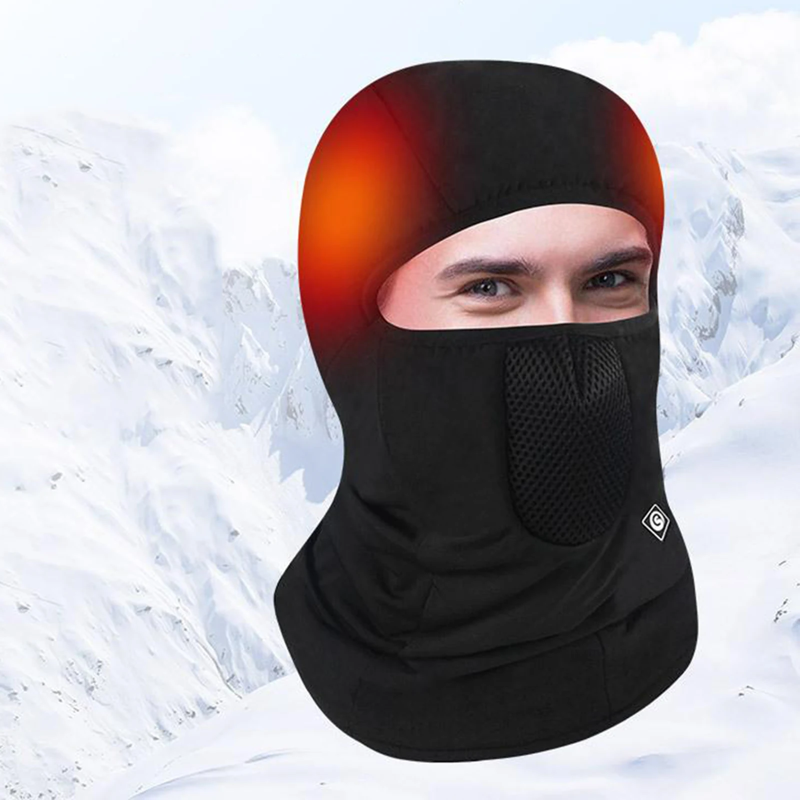 Winter Battery Heated Face Ski Hat Balaclava Sports Hat Women Men Sports Full Face Cover Thermal Control Balaclava Neck Warmer