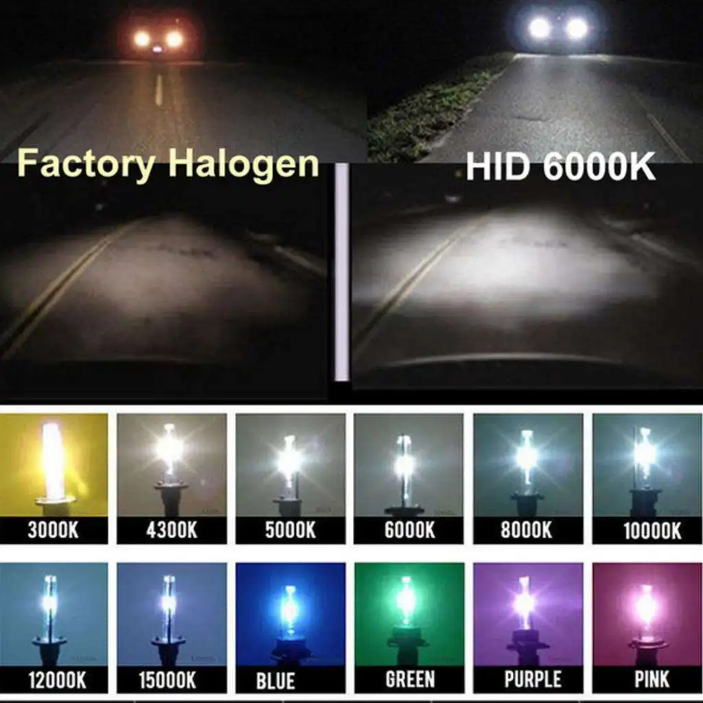 H1 6000K 55W HID Xenon Conversion Headlight Bulb Set Night Light