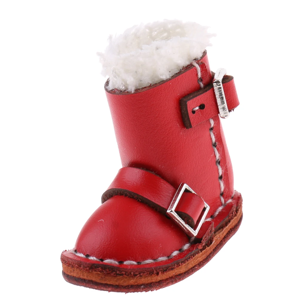 Fashion Shoes PU Leather Mid Calf Buckle Boots for 12`` Blythe Doll - Red