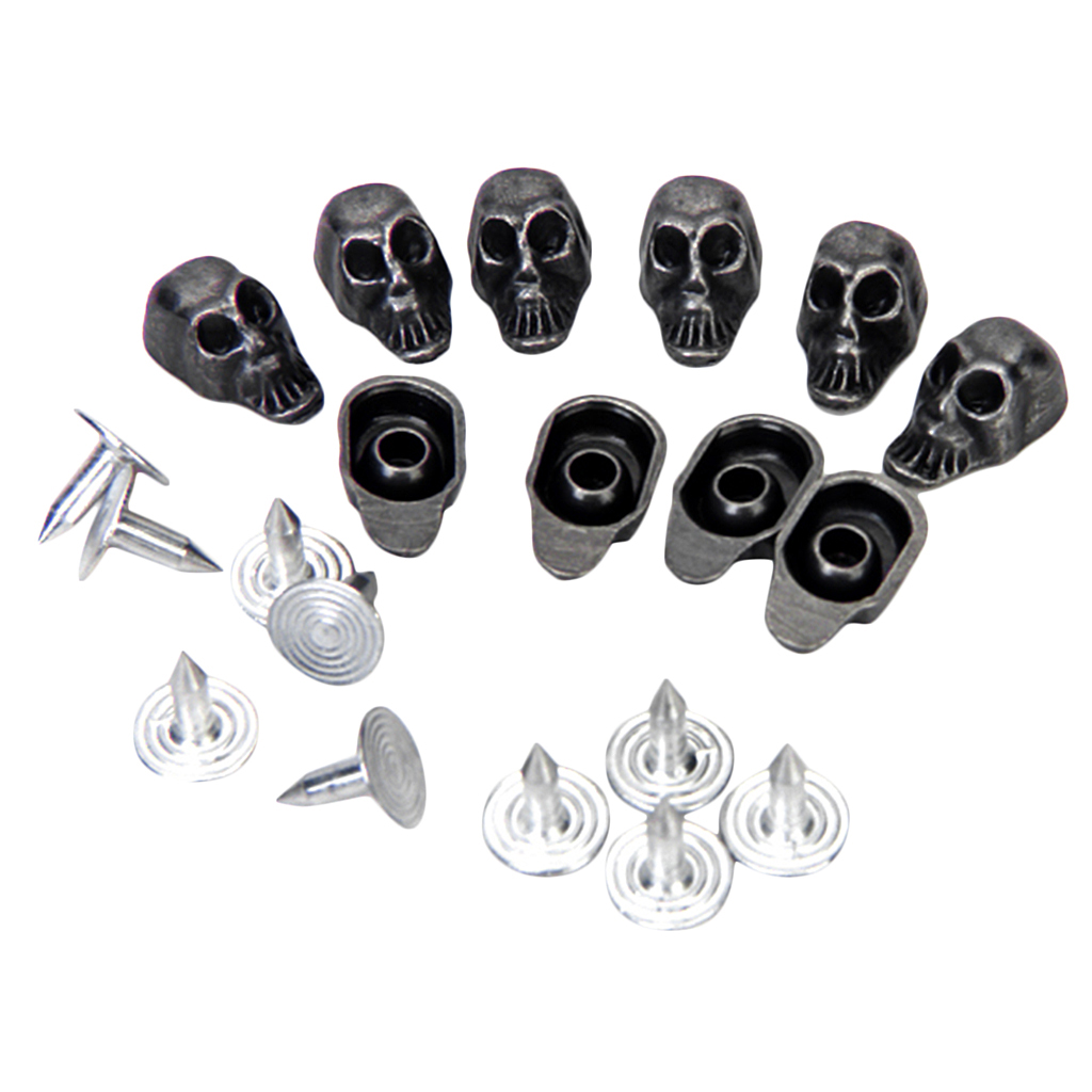 10 Sets Black Color Skull  Rivets Spike and Studs Metal Spots Screw Back Studs DIY Leather-craft