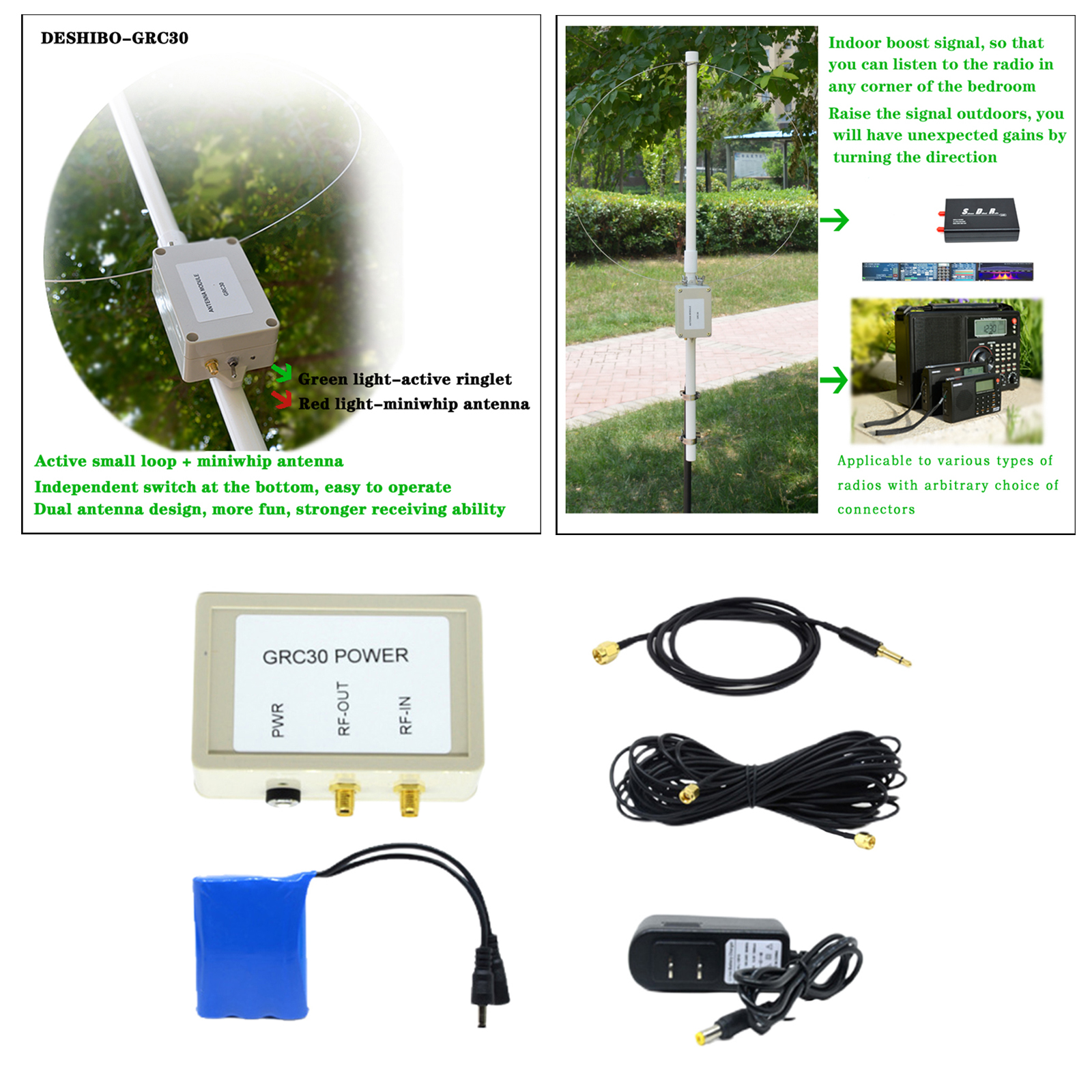 GRC30 Loop Antenna Long Line Antenna, Short Wave Radio Antenna Indoor SMA sw Antenna for RTL SDR Radio Receiver Radio Stations
