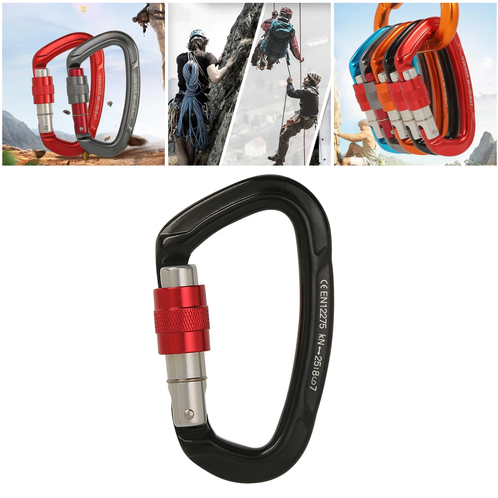Climbing Carabiner Clips D-shape Carabiners Dog Leash Rescuing Safety Gear
