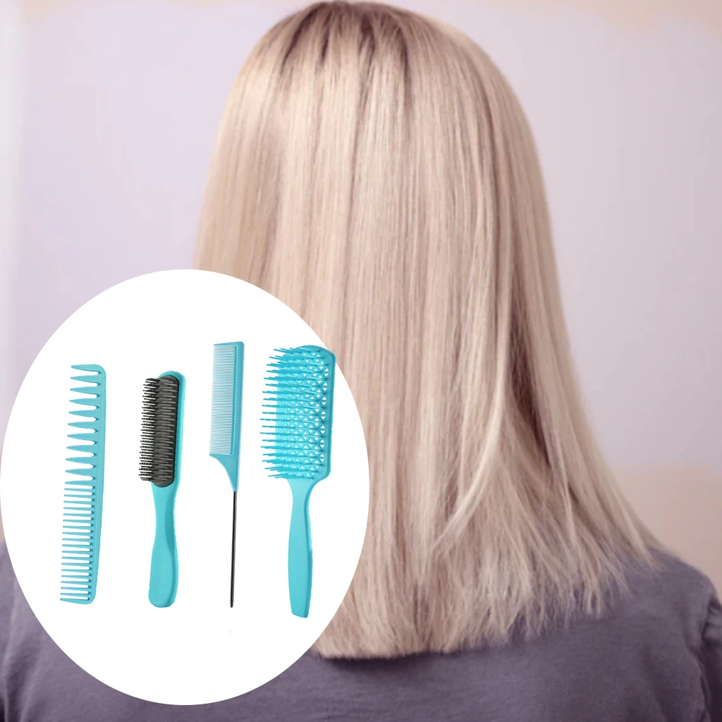 4 Pieces Paddle Hair Brush and Wide Tooth Comb Hair Comb Set, Anti-Static